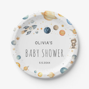 Cute Boy Astronaut Space Baby Shower Paper Plate