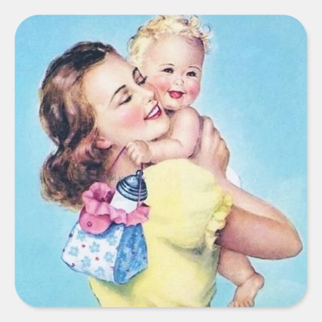 cute boy baby Mom retro vintage Square Sticker (Front)