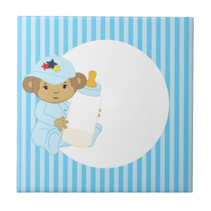 Cute Boy Baby Monkey Holding A Bottle Tile