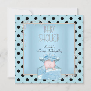 Cute Boy Baby Shower Blue White Black Invitation