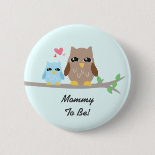 Cute Boy Baby Shower Owl 2 Inch Round Button