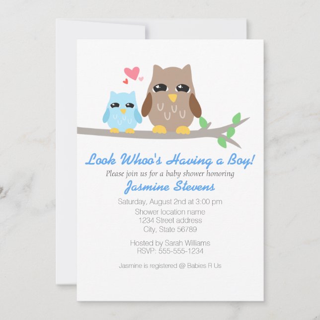 Cute Boy Baby Shower Owl Invitation (Front)