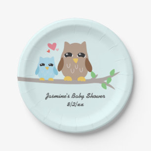 Cute Boy Baby Shower Owl Paper Plate