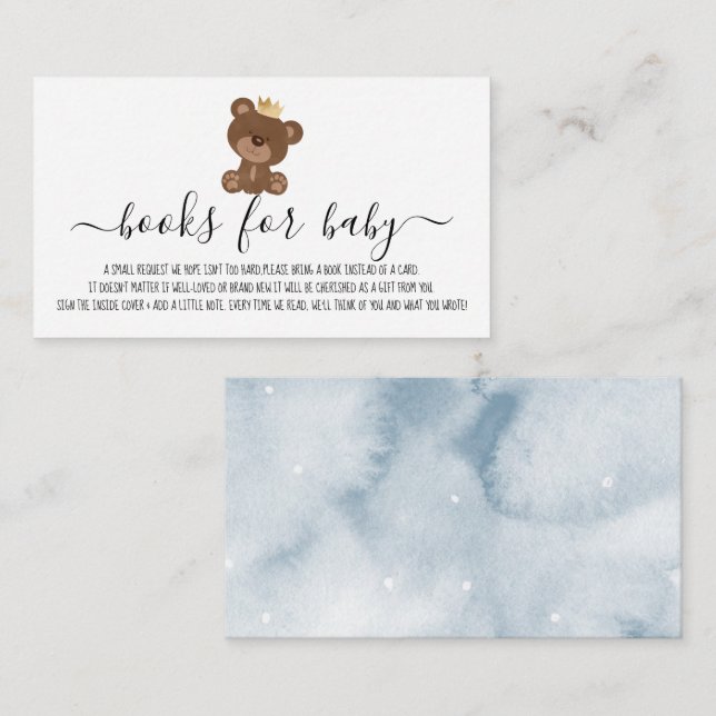 Cute Boy Bear Books for Baby Shower Request Enclosure Card (Front/Back)