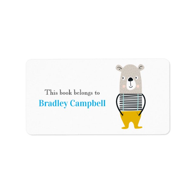 Cute Boy Bear Personalized Book Belongs To Label (Front)