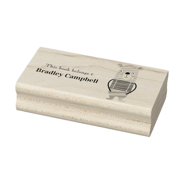 Cute Boy Bear Personalized Book Belongs To  Rubber Stamp (Stamp)