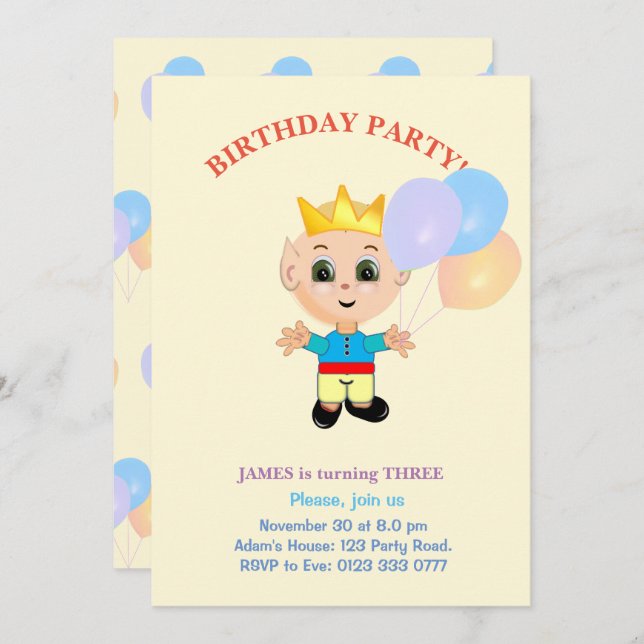 Cute Boy Birthday Invitation (Front/Back)