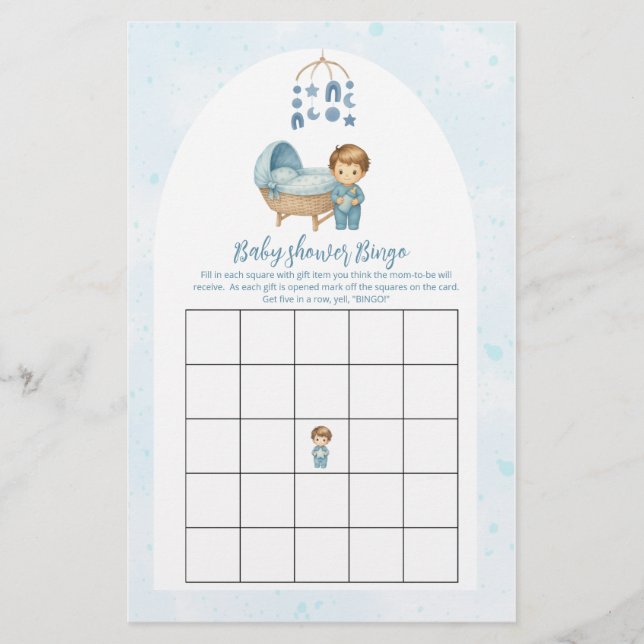 Cute Boy Blue Baby Shower Bingo Game  (Front)