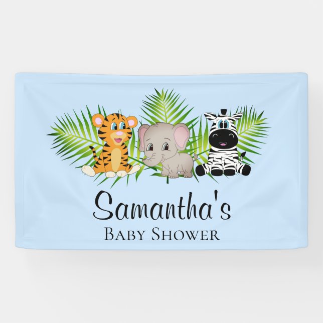 Cute Boy Blue Baby Shower Safari Jungle Banner (Horizontal)