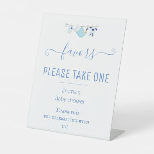 Cute Boy Blue Favors Baby Shower Table Sign