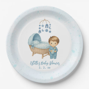 Cute Boy Blue Nursery Baby Shower  Paper Plate