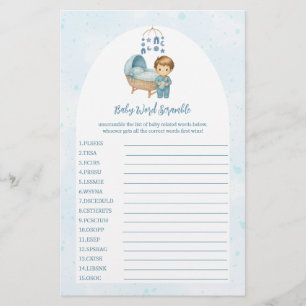Cute Boy Blue Nursery Baby Shower Word Scramble 
