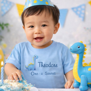 Cute Boy Blue Watercolor One-a-Saurus 1st Birthday Baby T-Shirt