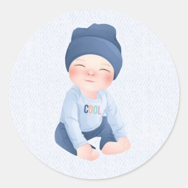 Cute Boy Cartoon Character Baby Shower Classic Round Sticker (Front)