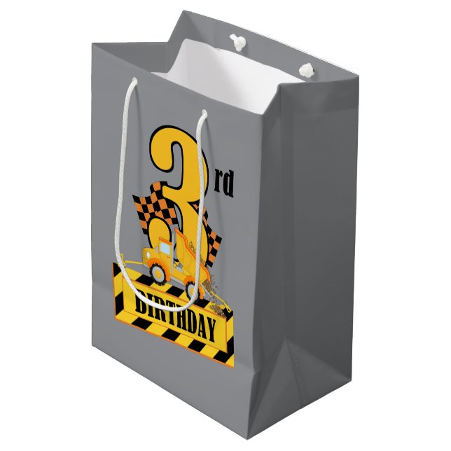 Cute boy construction 3rd Birthday Medium Gift Bag (Front Angled)