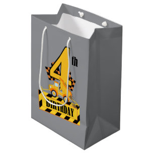 Cute boy construction Birthday 4th Medium Gift Bag