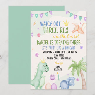 Cute Boy Dinosaur Birthday Party Invitation