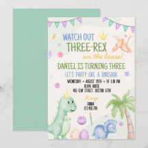 Cute Boy Dinosaur Invitation de fête d'anniversair