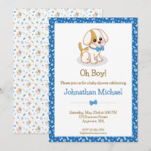 Cute Boy Dog Blue Bow Tie Personalized Baby Shower