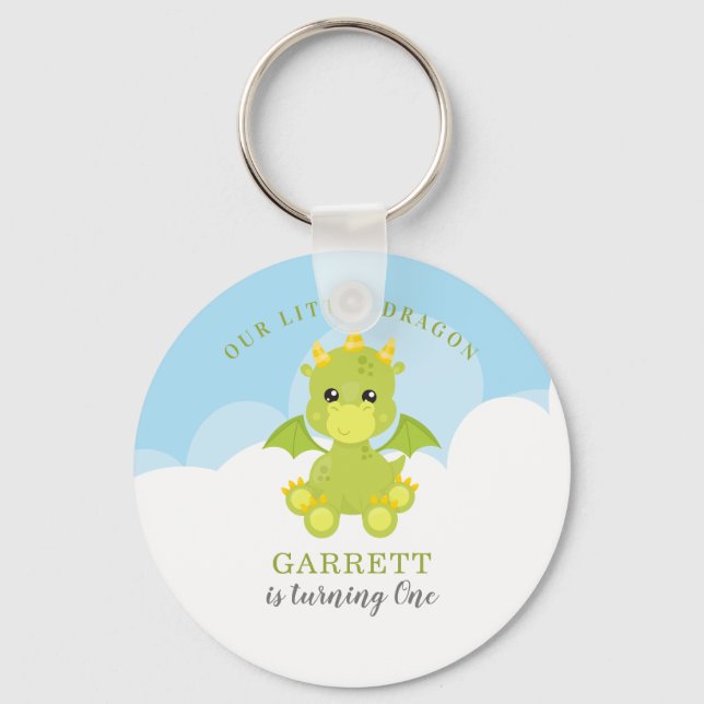Cute Boy Dragon 1st Birthday Keychain (Front)