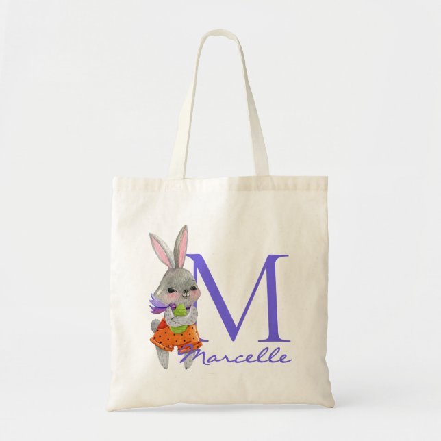 Cute Boy Easter Bunny Initial and Name Tote Bag (Front)