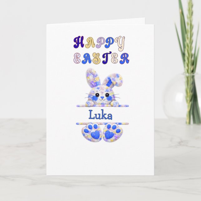 Cute Boy Easter Bunny Personalize Card (Front)