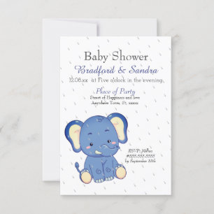 Cute Boy Elephant Simple Baby Shower Invitation