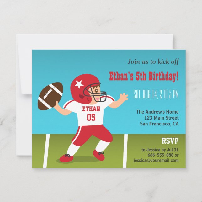 Cute Boy Football Birthday Party Invitations (Front)