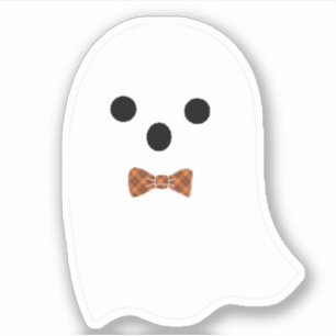 Cute Boy Ghost with Plaid Bow Halloween Sticker