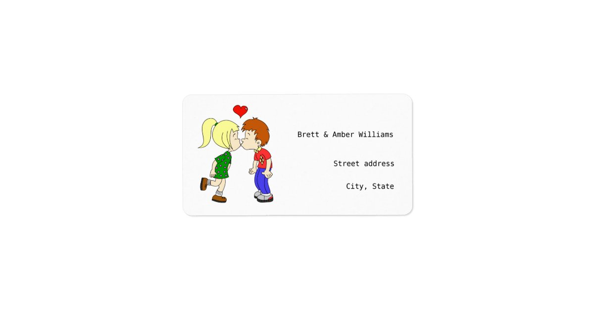 Cute boy girl kiss cartoon address labels | Zazzle.ca