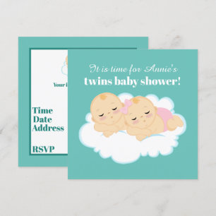 Cute boy girl twins baby shower invitation