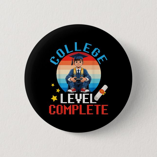 Cute Boy Graduation Gamer College Level Complete S 2 Inch Round Button (Front)