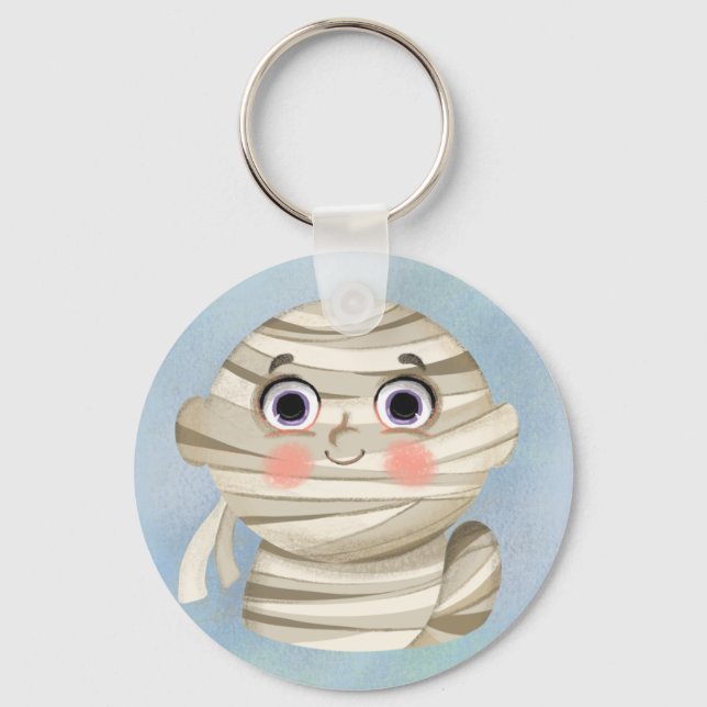 Cute boy in a Mummy Halloween costume  Paper Plate Keychain (Front)
