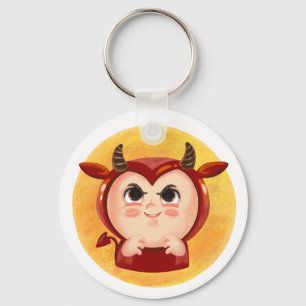 Cute boy in a red devil Halloween costume  Paper P Keychain