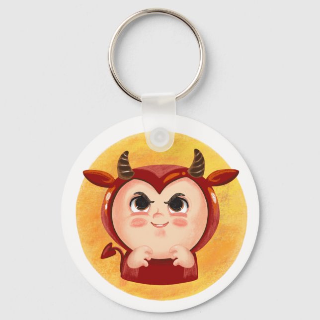 Cute boy in a red devil Halloween costume  Paper P Keychain (Front)