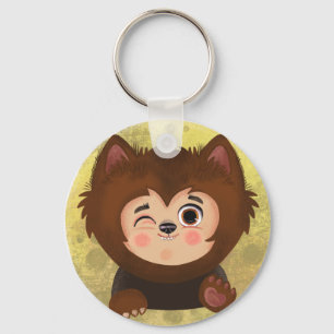 Cute boy in a Werewolf Halloween costume Paper Pl Keychain