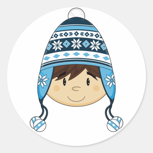 Cute Boy in Bobble Hat Sticker (Front)