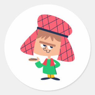 Cute Boy in Red Patterned Winter Hat Sticker