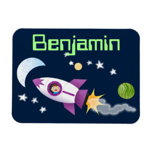 Cute boy in rocket ship cartoon illustration magnet