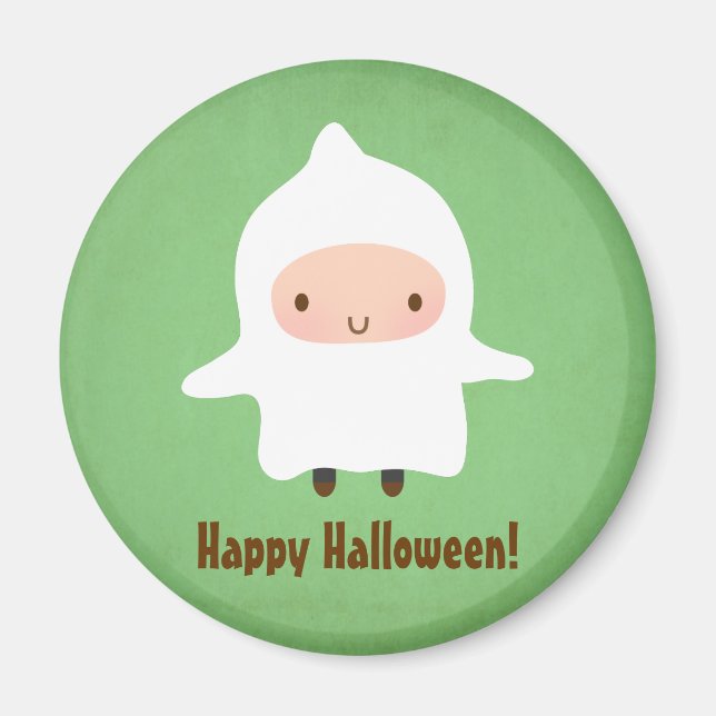 Cute Boy In Sheet Ghost Costume Magnet (Front)