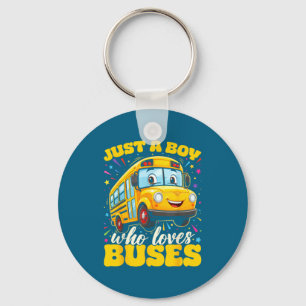 Cute Boy Loves Buses School Bus Keychain