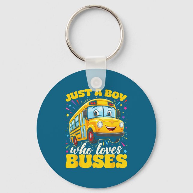 Cute Boy Loves Buses School Bus Keychain (Front)