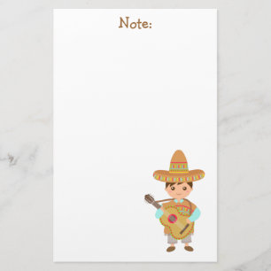 Cute boy Mexican Sombrero Hat Guitar Fiesta Stationery