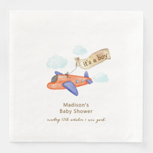 Cute Boy Minimal Aviator Airplane Baby Shower Napkin