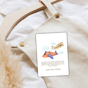 Cute Boy Minimal Aviator Airplane Baby Shower  Thank You Card