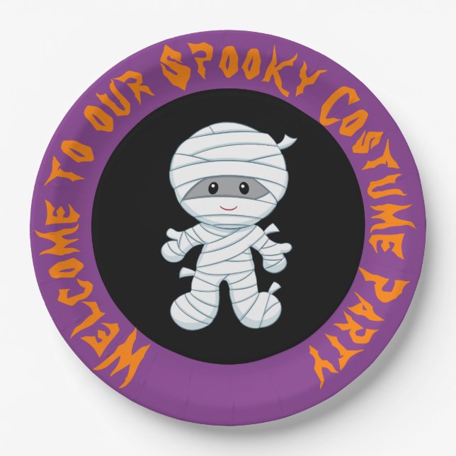 Cute Boy Mummy Halloween Costume Party Paper Plate (Front)