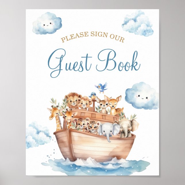 Cute Boy Noah's Ark Baby Shower Guest Book (Front)