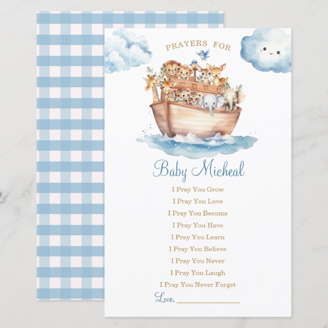 Cute Boy Noah's Ark Baby Shower Prayers for Baby (Front/Back)
