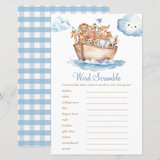 Cute Boy Noah's Ark Baby Shower Word Scramble Game (Front/Back)