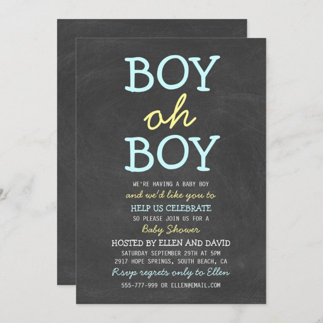 Cute Boy Oh Boy Baby Shower Invitations (Front/Back)